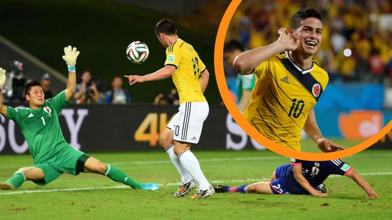 James Rodríguez celebra su gol ante Japón en el Mundial de Brasil 2014, una jugada icónica recordada por la FIFA y que volvió a hacerse viral en redes sociales. Foto Cortesía: Plusfifa.com