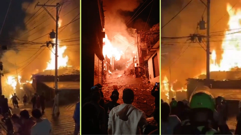 El incendio inició, aparentemente, en una vivienda que funcionaba como chatarrería y se expandió a otras viviendas del sector Carpinelo, de la comuna 1. Fotos: cortesía