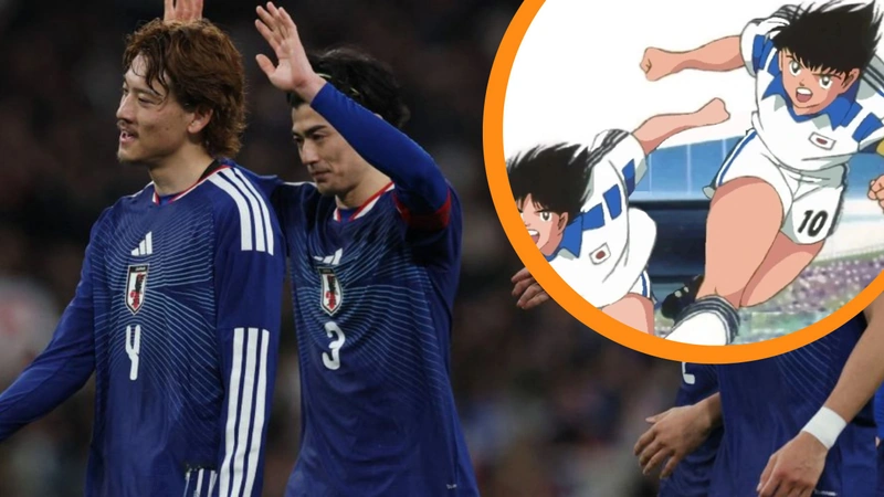 Diseño de la camiseta de Japón 2026 con estética anime y referencias a Supercampeones.