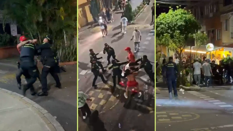 Los policías fueron parar una riña en Barbosa y terminaron agredidos por varias personas. Foto y video: Denuncias Antioquia