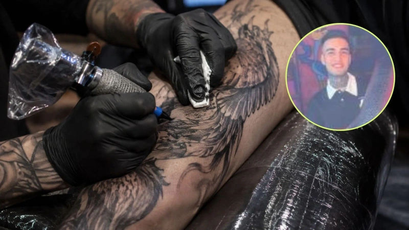El pasado 8 de mayo, Juan Felipe Palacio llegó a Expotatuaje 2026 y durante la feria empezó a realizarse un amplio tatuaje en una de sus piernas. Foto: cortesía