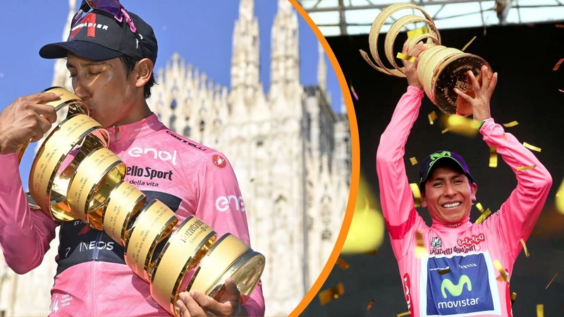 Egan Bernal, Santiago Buitrago y Einer Rubio durante competencia ciclística, protagonistas colombianos del Giro de Italia 2026 que repartirá millonarios premios económicos. Foto cortesía © RMC