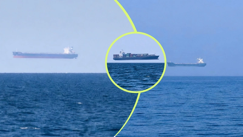 Un barco puede parecer suspendido sobre el mar debido a una ilusión óptica causada por capas de aire con distintas temperaturas que alteran el camino de la luz. Fotos: @desde_la_ciencia