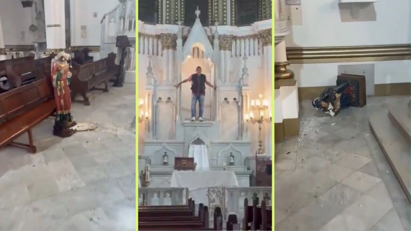 El señalado fue detenido dentro de la iglesia y quedó en manos de la Fiscalía para su judicialización. Fotos: cortesía