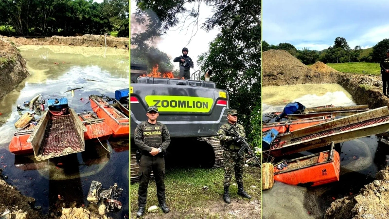 La Policía de Antioquia, en coordinación con el Ejército Nacional, desmanteló dos unidades de explotación ilegal de minerales en las últimas horas. Foto: cortesía.