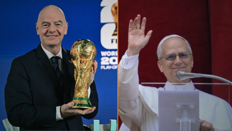 Gianni Infantino, presidente de la FIFA, y el Papa León XIV. Tomado de AFP y @Pontifex_es.
