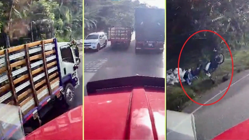 El hecho se registró este 10 de junios en la autorpiasta Medellín-Bogotá, a la altura de Cocorná. Autoridades buscan al conductor del furgón. Foto: Redes sociales