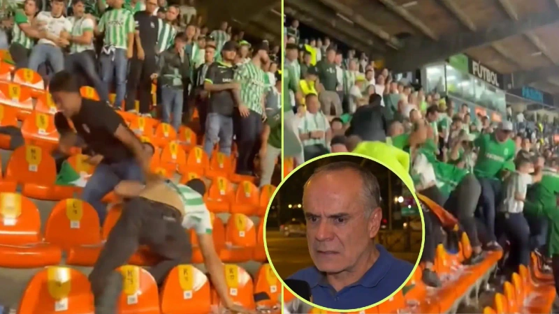 Además del ataque a la cabina de periodistas, donde resultó herido Juan José Peláez, se presentaron hechos de violencia en el estadio Atanasio Girardot. Foto: Screenshot