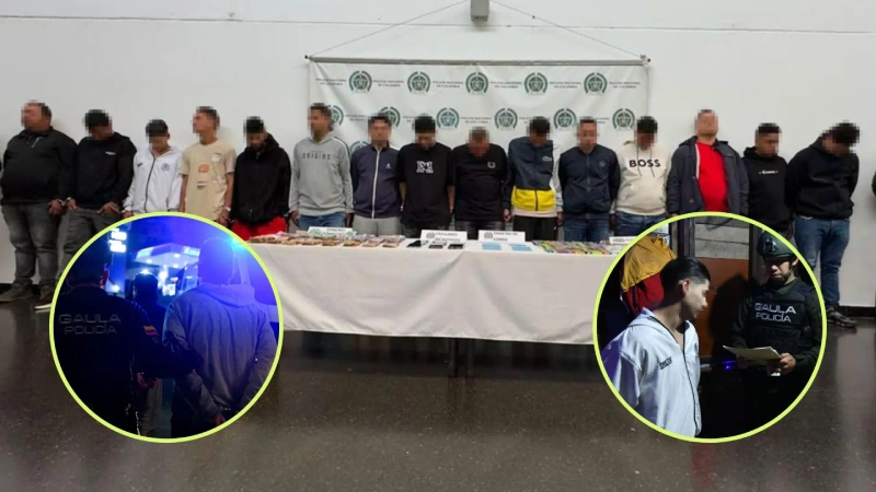 En el operativo se incautaron estupefacientes, dinero en efectivo, celulares y registros utilizados para cobros extorsivos. Fotos: cortesía Policía Metropolitana del Valle de Aburrá, Meval