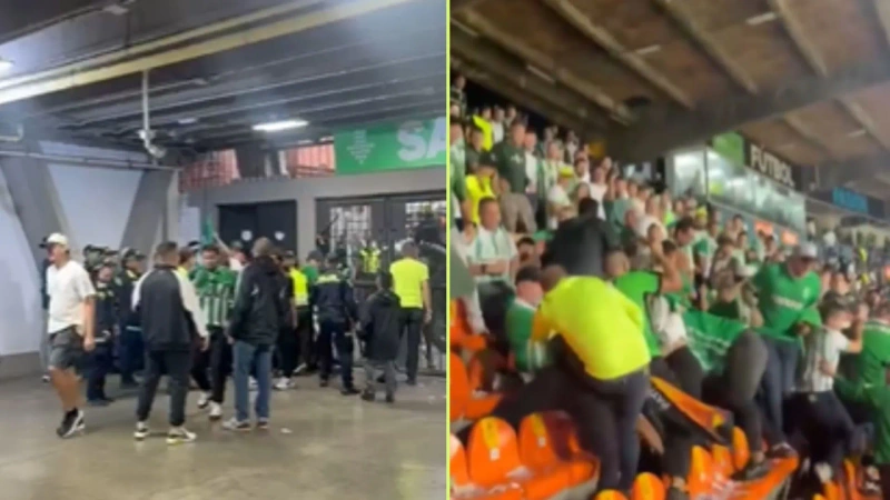 Tras la derrota de Nacional se reportaron desmanes en una de las tribunas del estadio Atanasio Girardot y a las afueras del escenario deportivo. Fotos: capturas de video