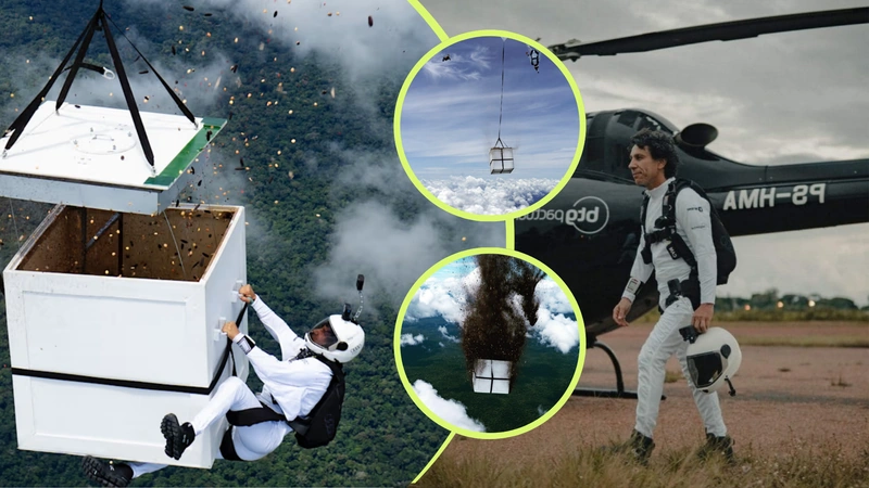A 6.000 pies de altura, el legendario paracaidista Luigi Cani liberó 100 millones de semillas nativas para reforestar una zona devastada del Amazonas. Fotos: Redbull