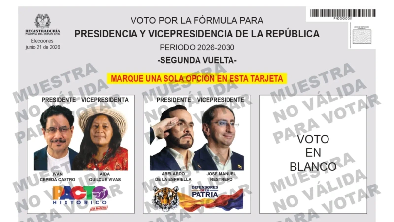 En esta jornada electoral, los ciudadanos deberán elegir entre los candidatos Abelardo de la Espriella e Iván Cepeda. Foto: cortesía Registraduría