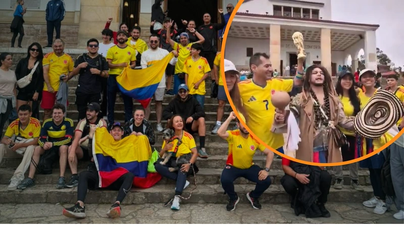 Varios hinchas de la selección Colombia subieron el cerro Monserrate para contrarrestar los conjuros del brujo de Ghana y proteger a los jugadores para el partido de dieciseisavos de final del Mundial 2026. Foto: Tomada de redes @JuanJoseMant.