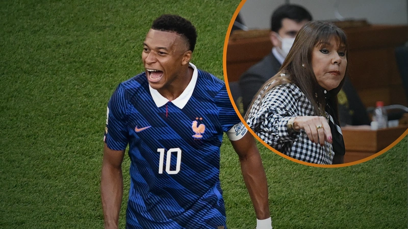 Cruce entre Kylian Mbappé y senadora de Paraguay. Fotos AFP