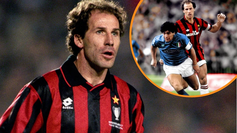 Diego Armando Maradona homenajeó a Franco Baresi tras un partido en 1989. Tomado de thesefootballtimes.co y 'X'.