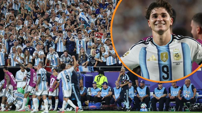 La hinchada argentina festejando el gol de Julián Álvarez. Tomado de AFP.