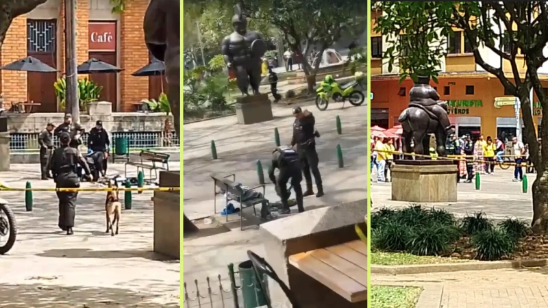 El paquete explosivo estaba dentro de una maleta que un sospechos dejó en la Plaza Botero, de Medellín. Foto: Cortesía