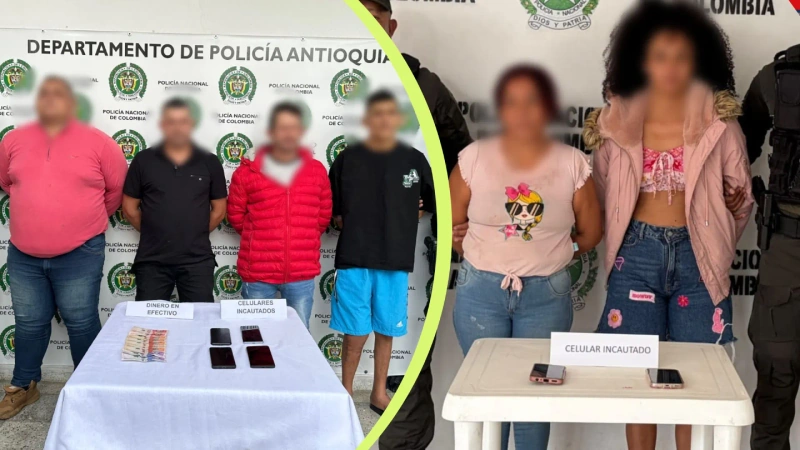 Al parecer, los presuntos extorsionistas pertenecen a la estructura criminal Jorge Iván Arboleda Garcés. Fotos: cortesía Policía Antioquia