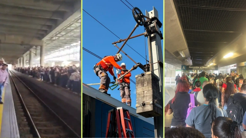 El daño en una catenaria del metro de Medellín provocó que miles de usuarios se quedaran esperando los trenes en las estaciones. Foto: Capturas de pantalla