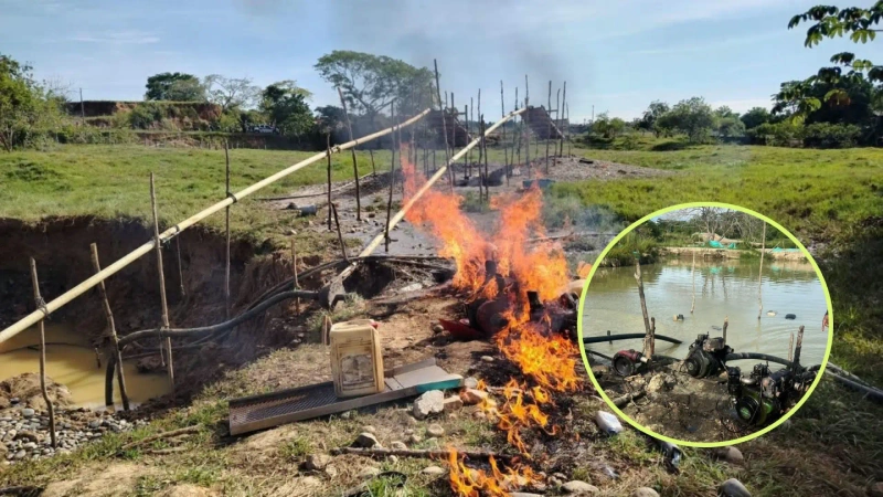 Durante el operativo, las autoridades ubicaron cuatro unidades de producción minera a cielo abierto en Puerto Nare. Foto: cortesía Ejército Nacional