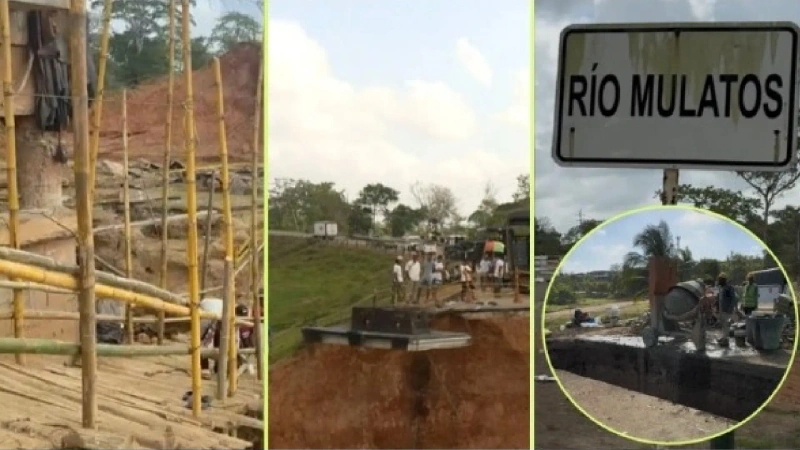 Vence el plazo para instalar el puente sobre el río San Juan y la obra sigue sin concluir. Fotos: capturas de video y cortesía Teleantioquia