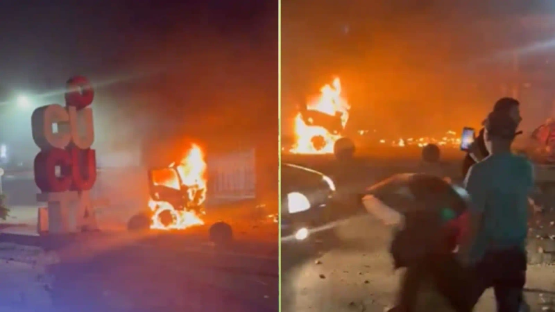 Una de las áreas del Comando de Policía se incendió tras el atentado. Fotos: tomadas de redes sociales.