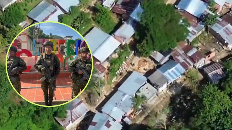 En Anorí hubo sobrevuelos de la Fuerza Aérea Colombiana, a la vez que tropas del Ejército realizaba la búsqueda de los secuestardos por tierra. Fotos: cortesía