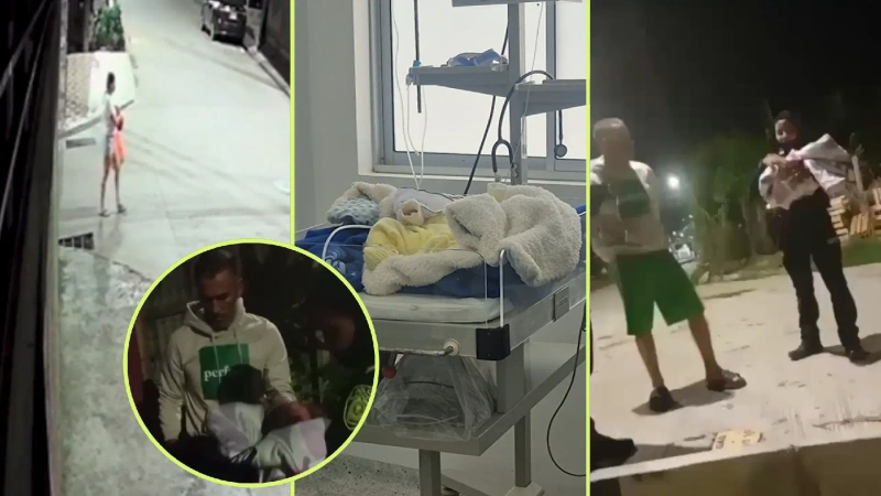 Una cámara de seguridad habría registrado a una mujer que llevaba una bolsa naranja horas antes de que la bebé fuera encontrada abandonada en el barrio Mónaco de Vegachí. Fotos: cortesía