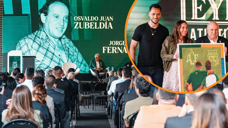 Jorge Hugo “la chancha” Fernández y Osvaldo Juan Zubeldia fueron reconocidos como Leyendas de Atlético Nacional. Tomado de @nacionaloficial.