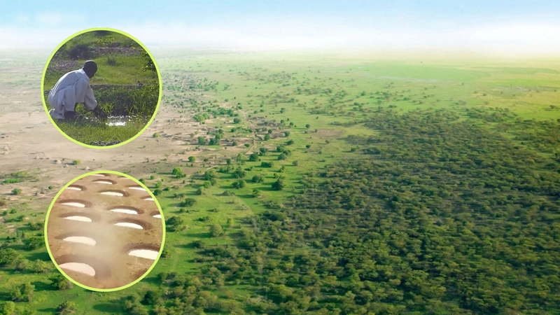 Estas estructuras en forma de media luna capturan el agua lluvia y ayudan a recuperar suelos degradados en zonas secas del Sahel.