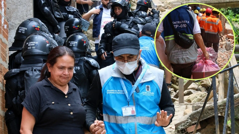 Decenas de policías acompañaron el operativo de evacuación de las 73 viviendas ubicadas en una zona de alto riesgo de Manrique. Foto: cortesía Alcaldía de Medellín