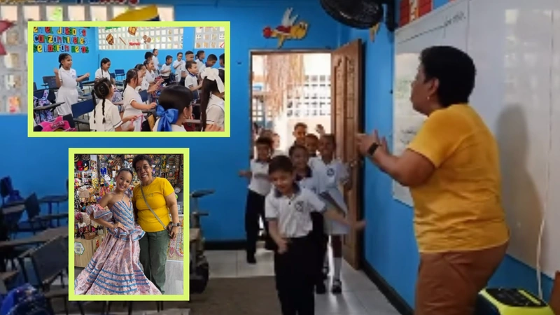Conozca a la profesora de Malambo que enseña con música. Fotos: IG/@laprofeangely.