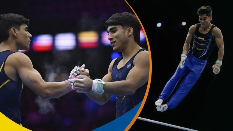 Ángel Barajas y Camilo Vera serán la representación colombiana en la final de barra fija. Tomado de Federación Colombiana de Gimnasia.