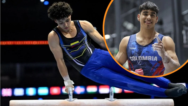 Thomás Mejía, Camilo Vera, Ángel Barajas, Yan Zabala y Jorman Álvarez integraron el equipo de Colombia en la final por equipos del certamen. Tomado de Federación Colombiana de Gimnasia.