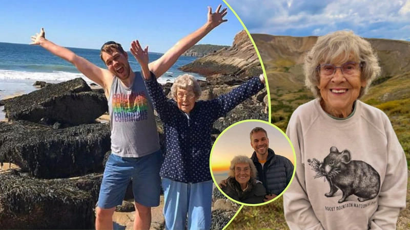 Joy Ryan llegó a la Antártida a los 94 años junto a su nieto Brad.