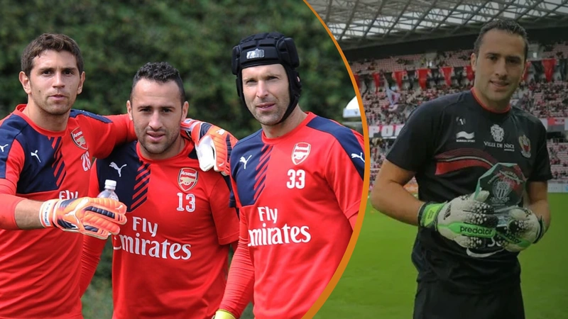 David Ospina junto a Emiliano 'dibu' Martínez y Petr Čech en el Arsenal. Tomado de INFOBAE y GOAL.