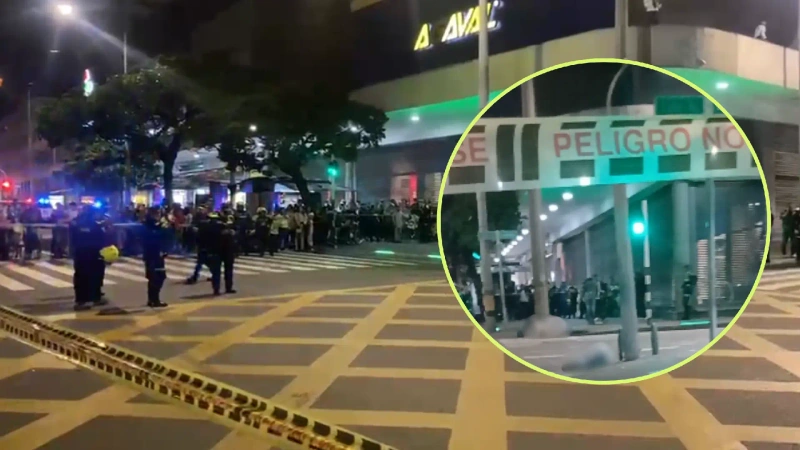 Un intercambio de disparos en la avenida Oriental, en Medellín, dejó muerto al presunto atacante y heridas a un policía y dos civiles. Foto: Teleantioquia y tomada de redes sociales