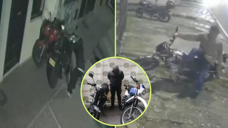 El hurto de motocicletas en Medellín disminuyó un 30 % en lo corrido de 2026, pero las autoridades mantienen las recomendaciones para prevenir el robo de estos vehículos. Fotos: cortesía Denuncias Antioquia y tomadas de redes sociales