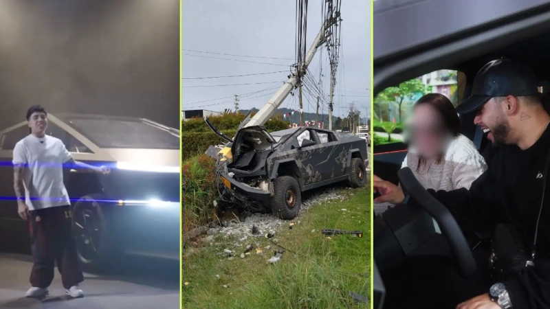 La Cybertruck que chocó contra un poste de energía en Rionegro fue rifada por el influencer Westcol en 2025. Fotos: tomadas de redes sociales