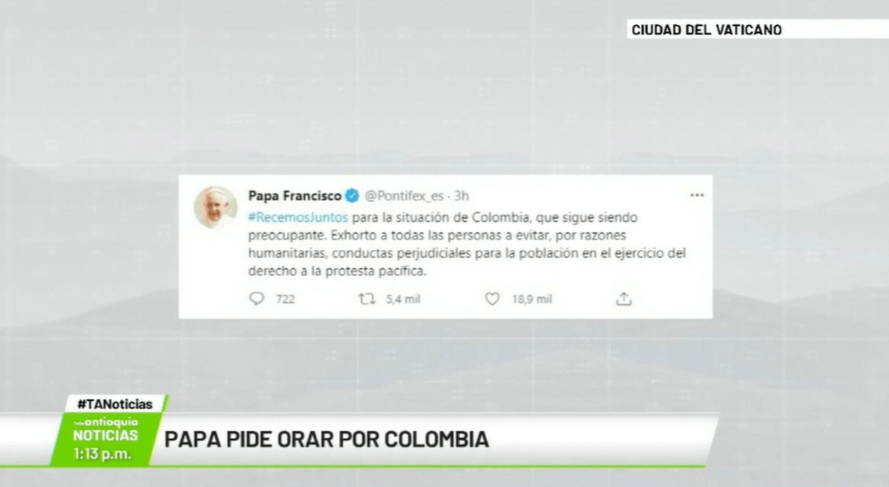 Papa pide orar por Colombia
