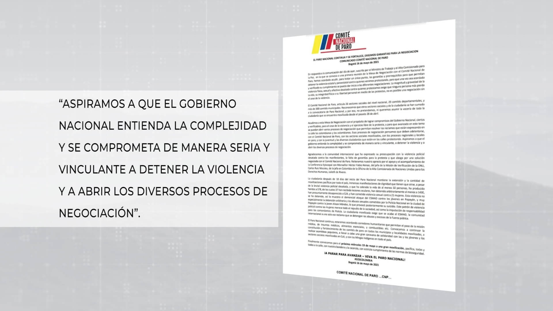 Buscan acuerdos con el Comité Nacional de Paro