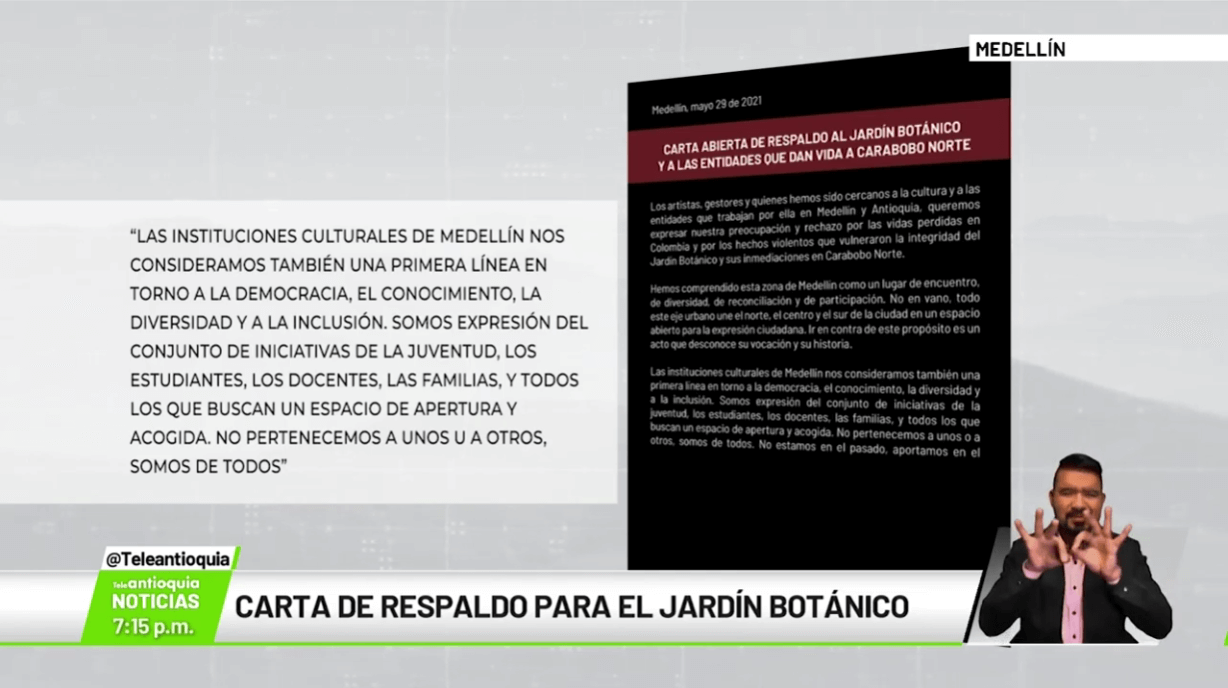 Carta de respaldo para el Jardín Botánico