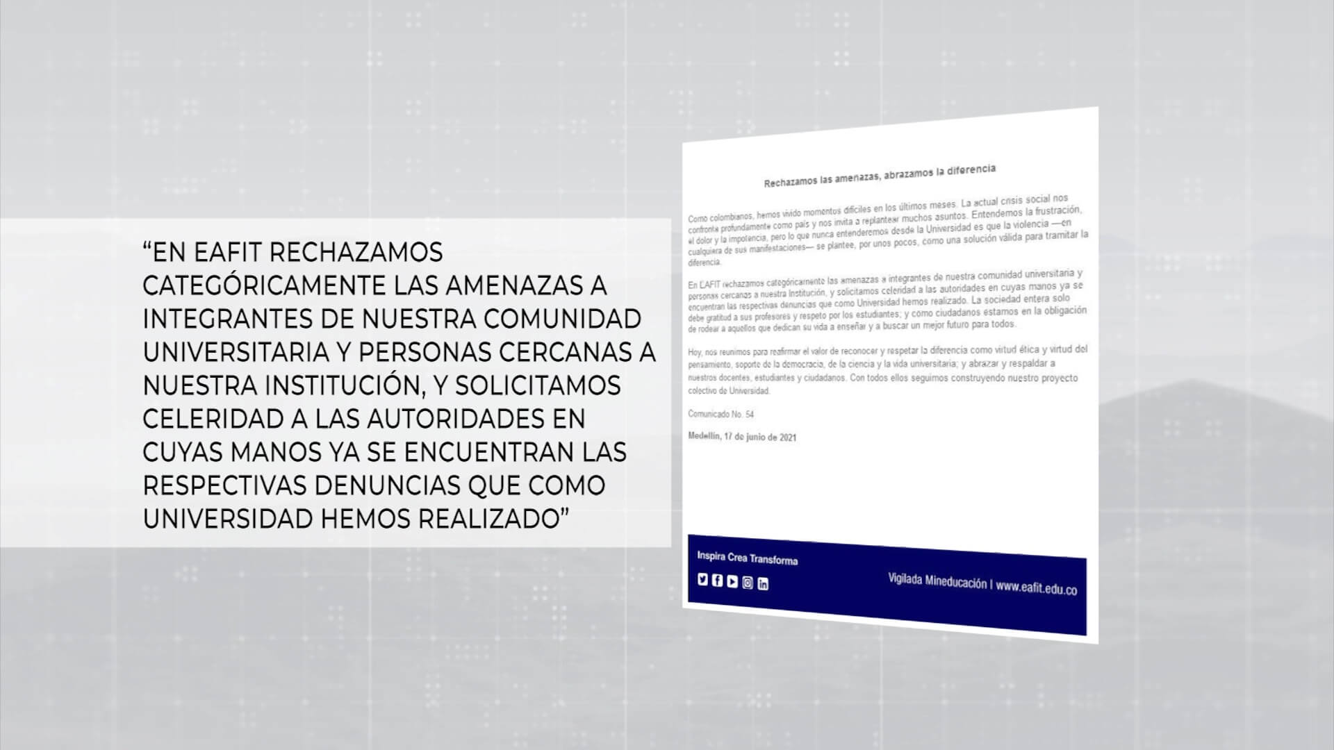 Eafit rechaza amenazas a profesores