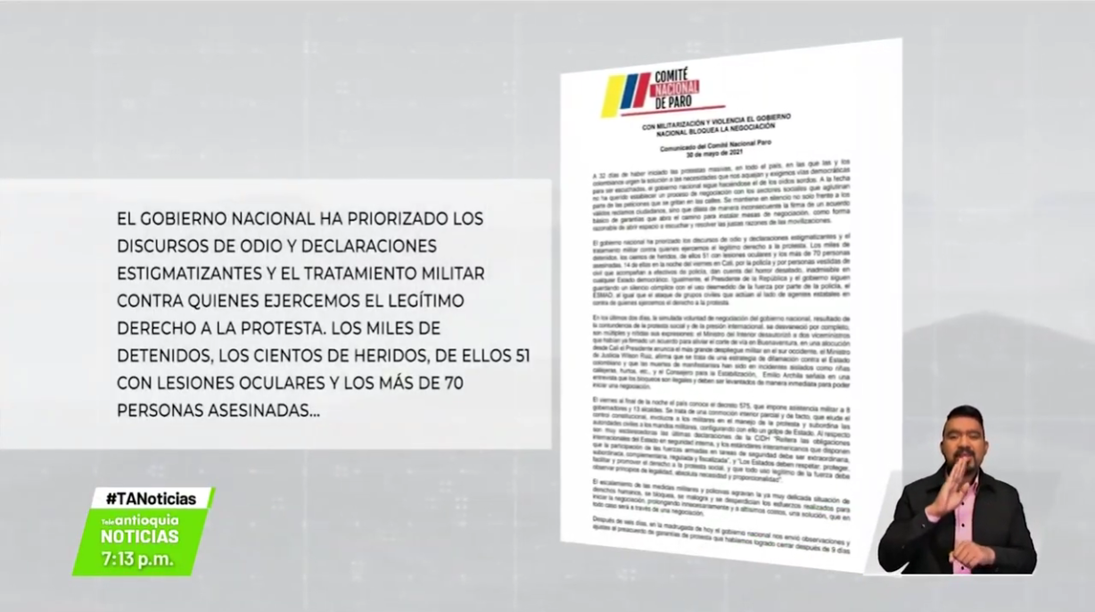 Gobierno no llega a acuerdos con el Comité del Paro