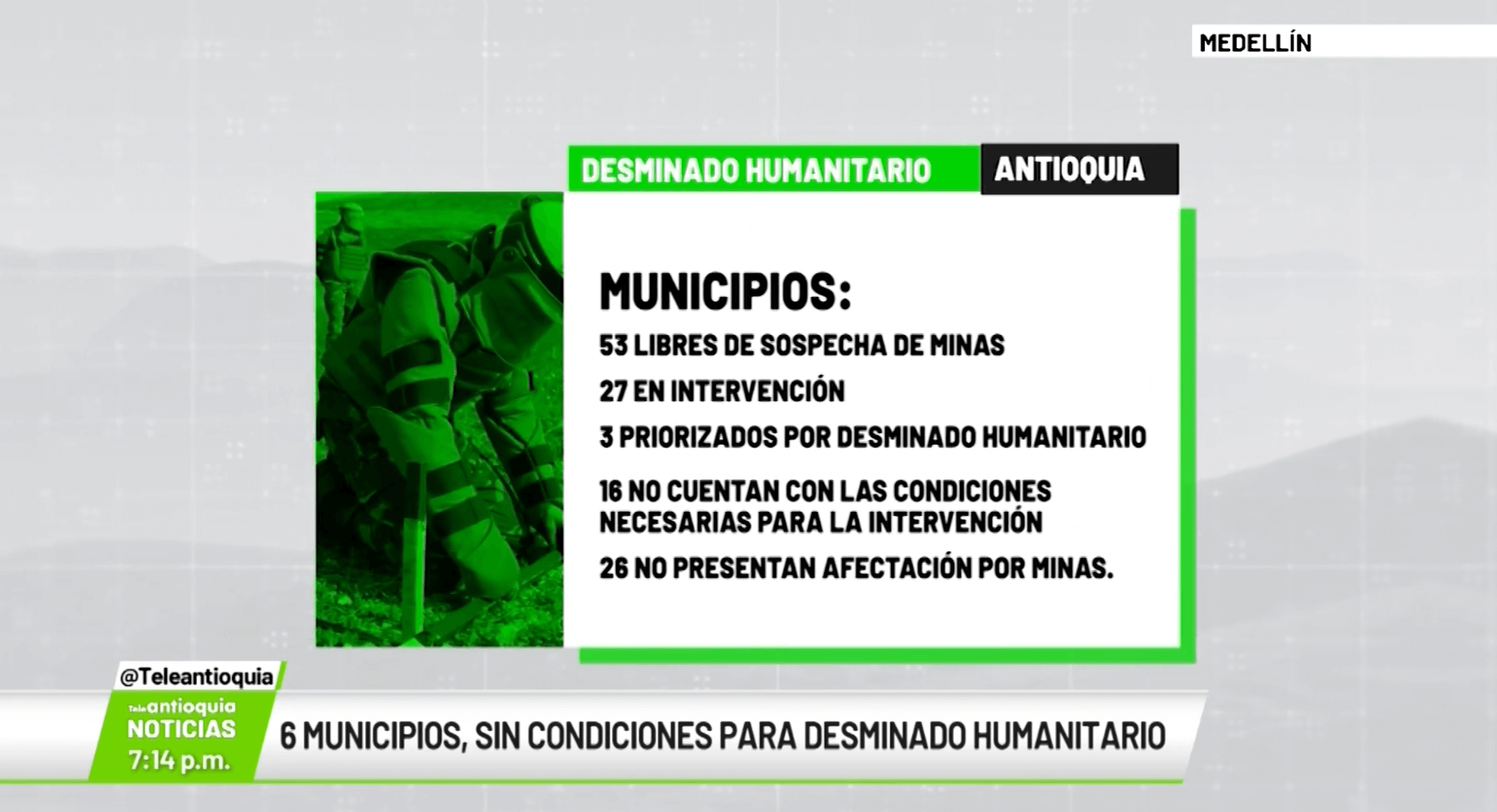 6 municipios, sin condiciones para desminado humanitario