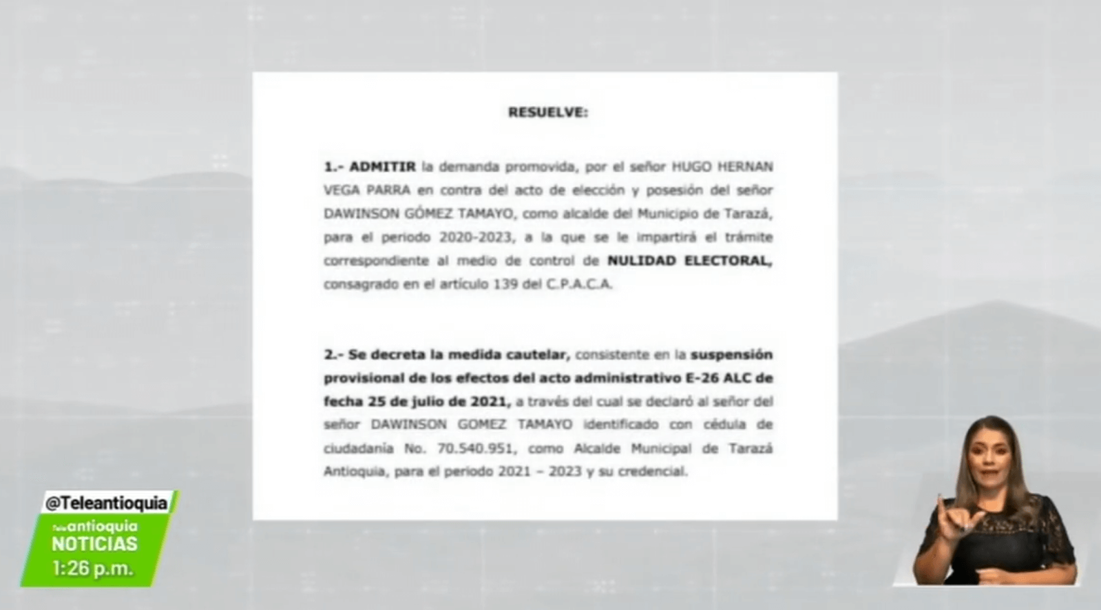 Confirmada nulidad electoral del alcalde de Tarazá