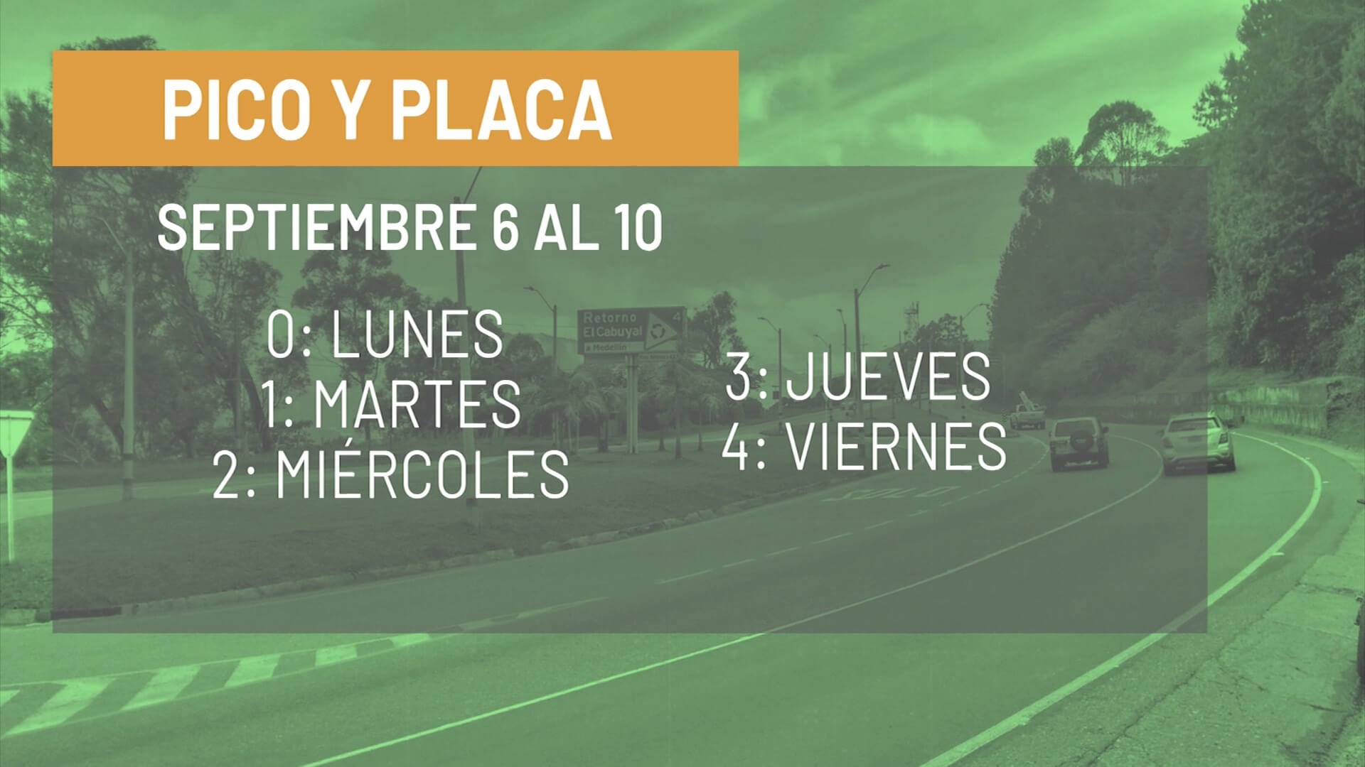 Pico y placa a partir del lunes 06 de septiembre