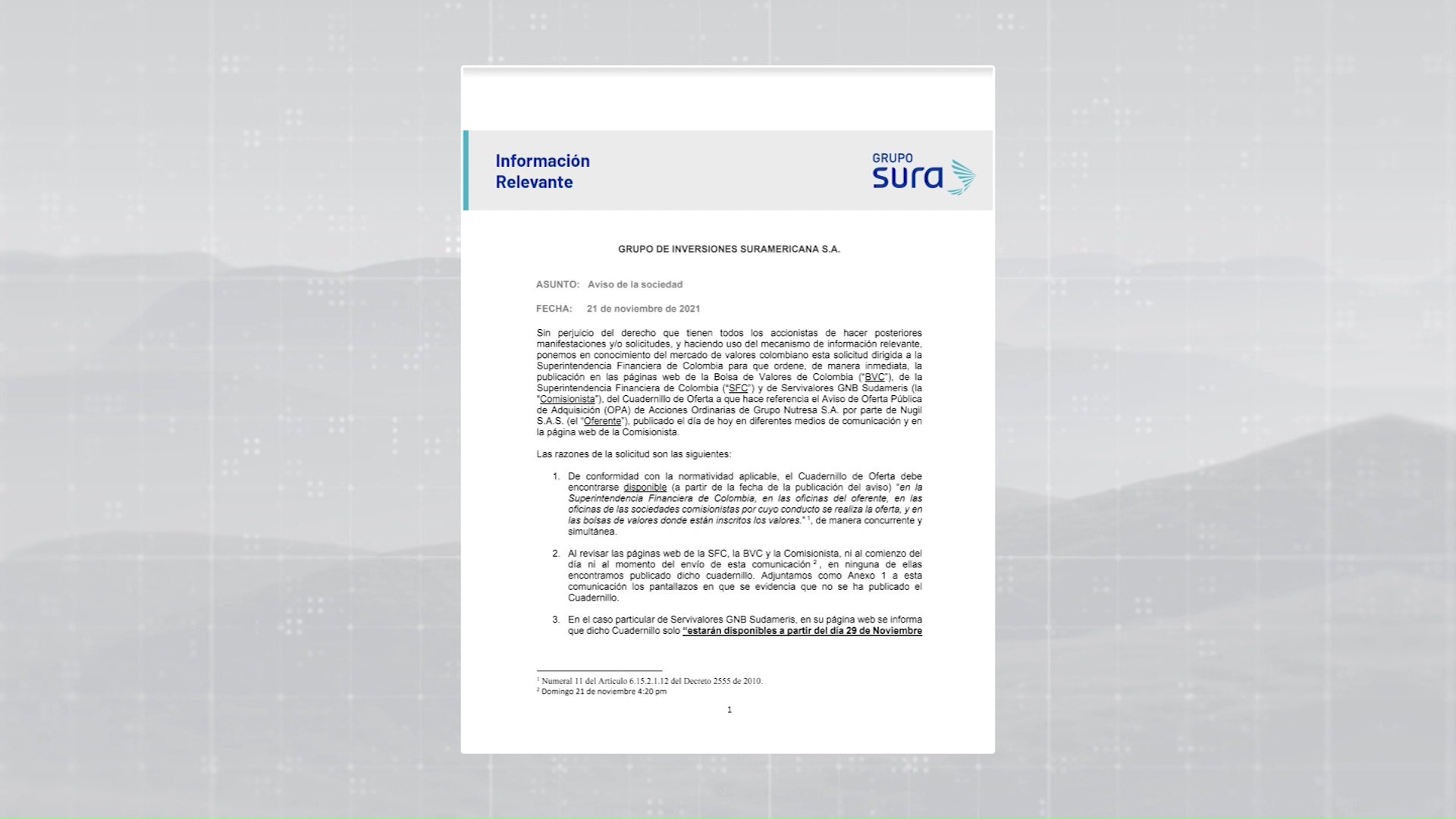 Sura y Argos inconformes con la legalidad de la OPA