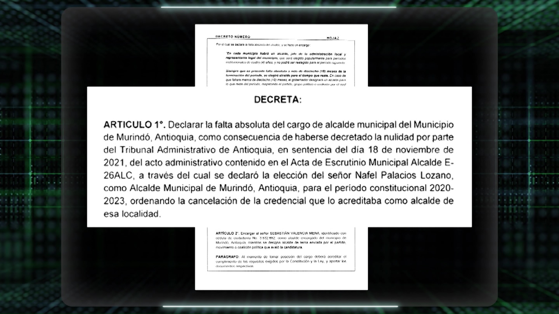 Declarada falta absoluta del alcalde de Murindó