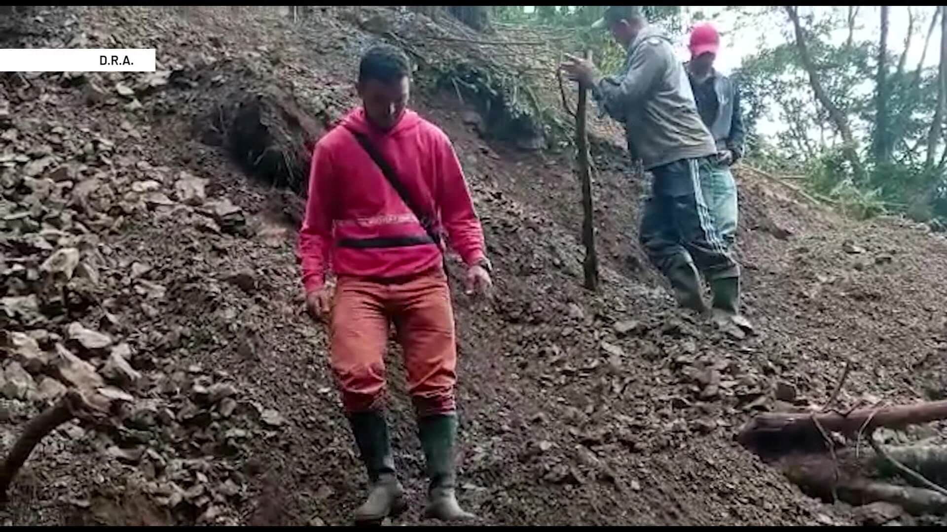 Avanzan labores de remoción de derrumbe